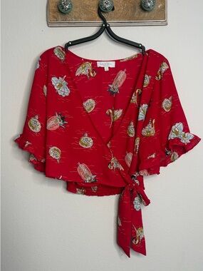 june & hudson Red colorful summer pool floatie design Wrap Crop Blouse